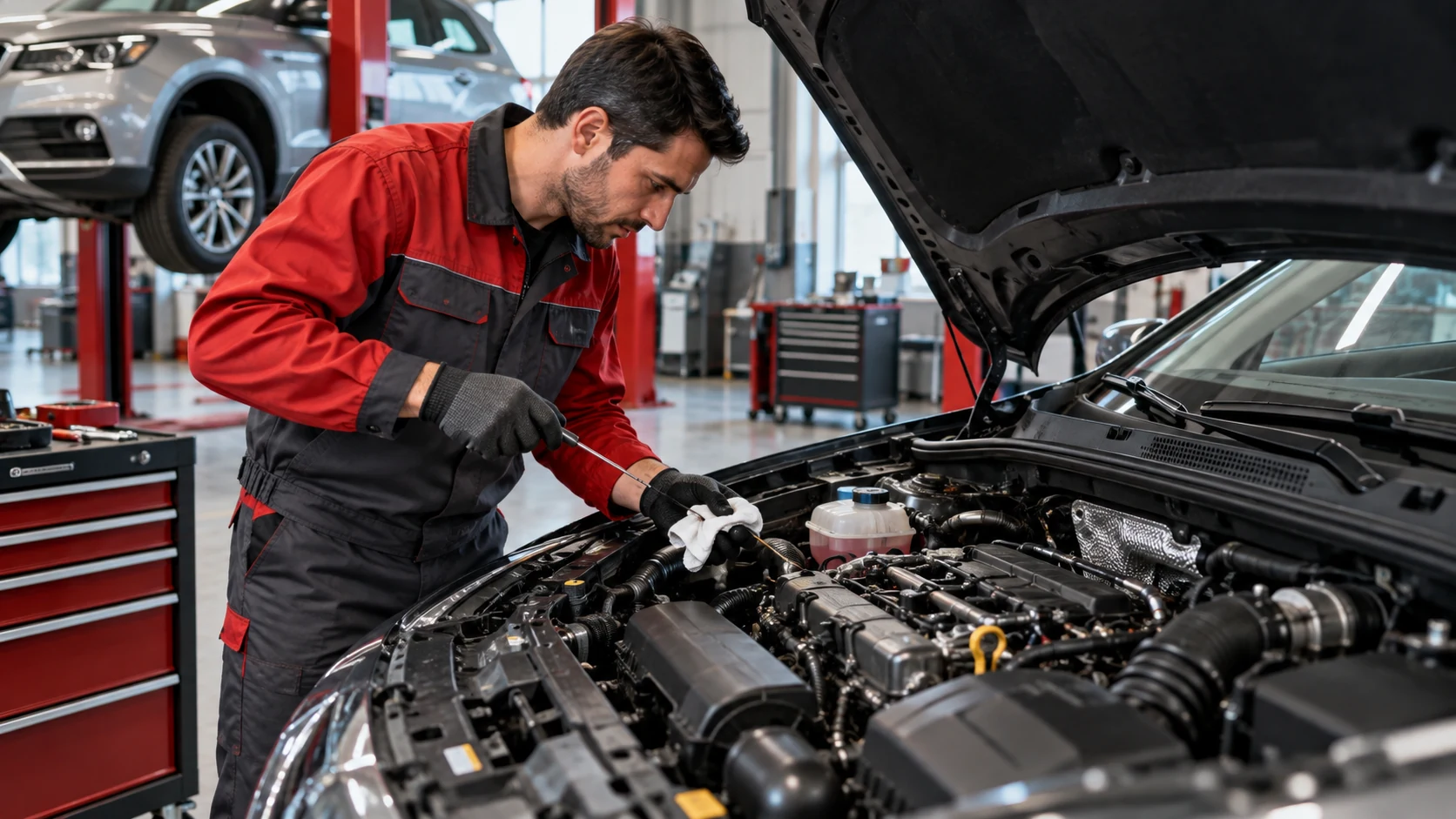 Açık motor bölümünde teknisyenin motor ekspertiz kontrolü — temsili görsel — Motor ekspertiz